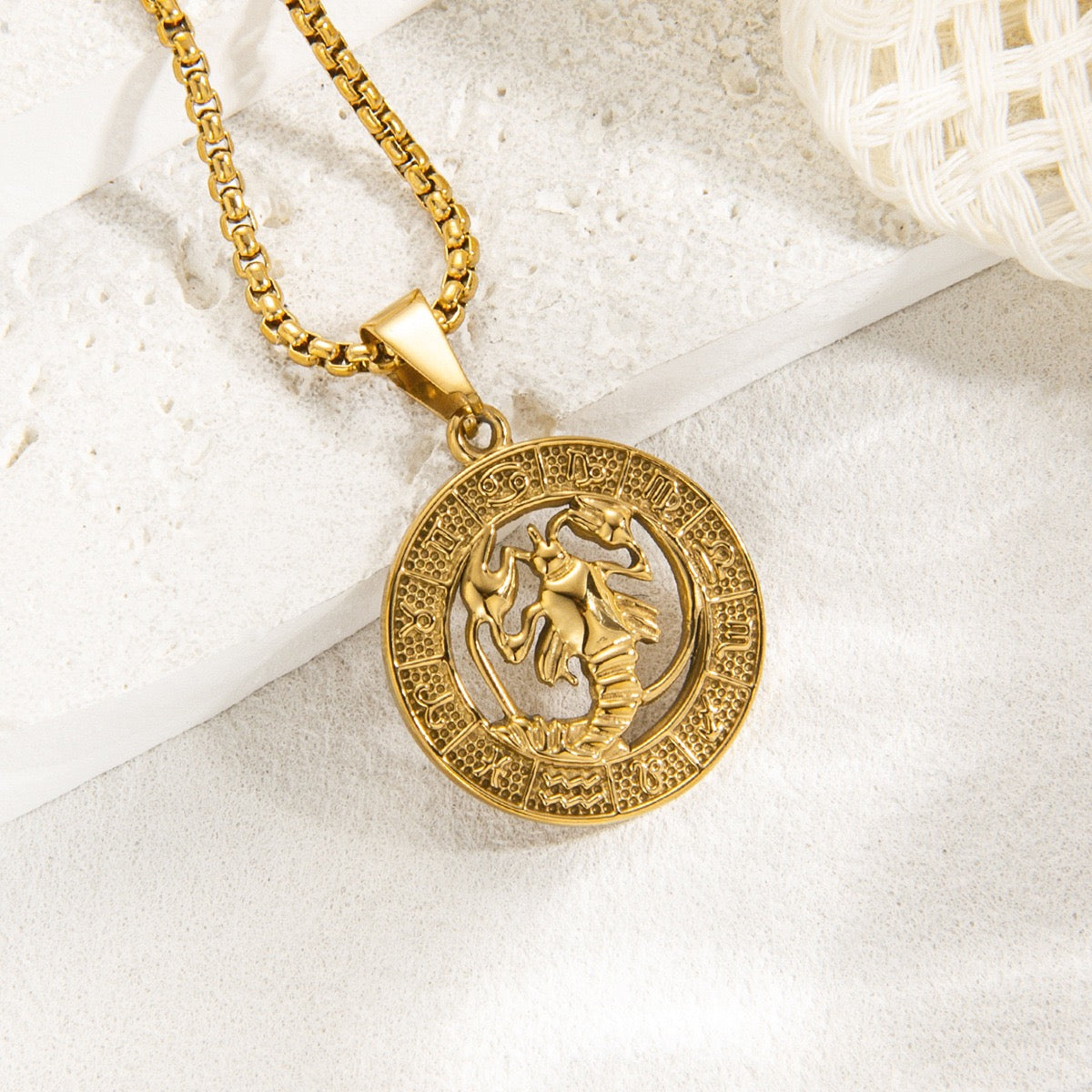 Gold Zodiac Constellation Pendant Necklace for Men Women, 12 Horoscope Sign Fashion Jewelry, Aries Leo Available