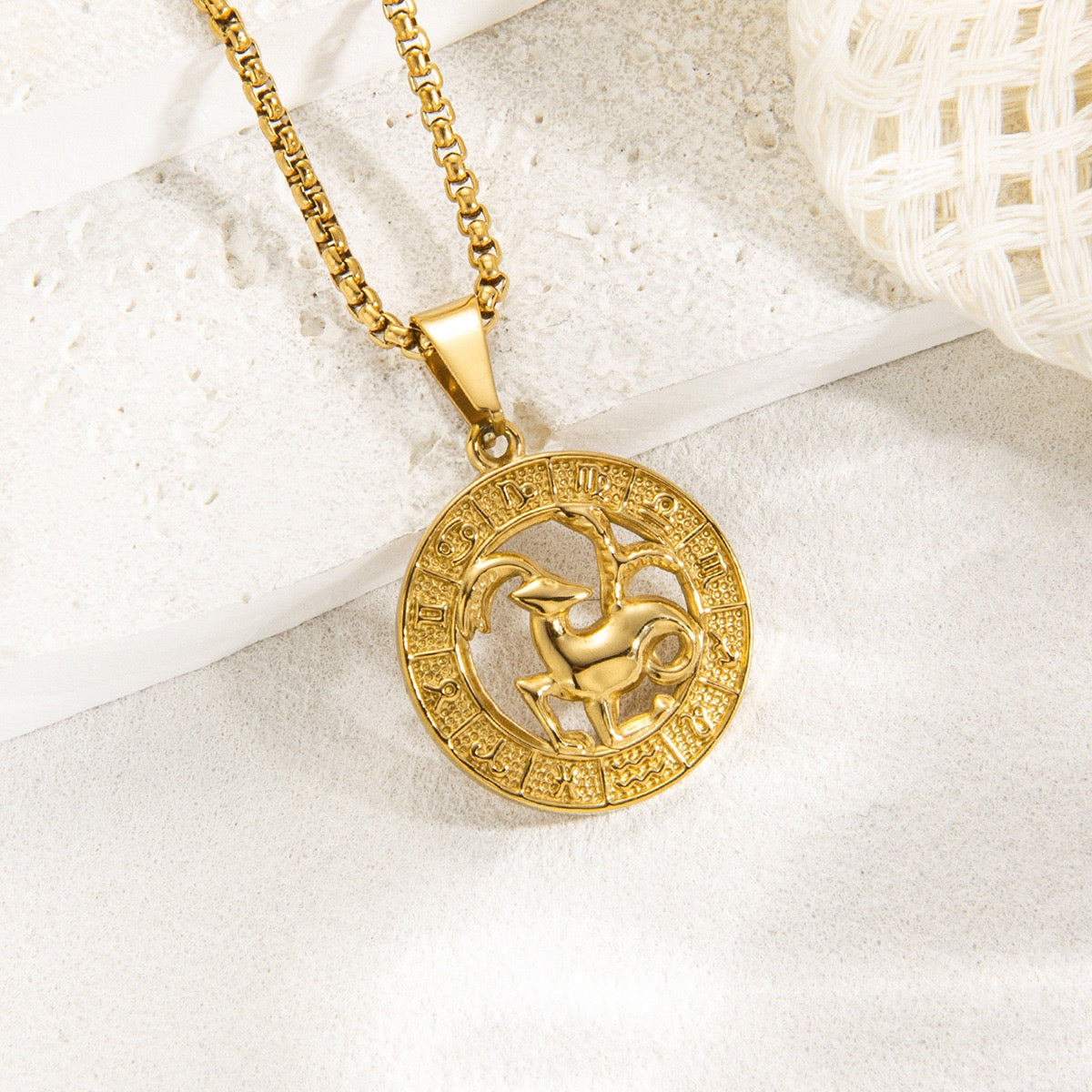 Gold Zodiac Constellation Pendant Necklace for Men Women, 12 Horoscope Sign Fashion Jewelry, Aries Leo Available