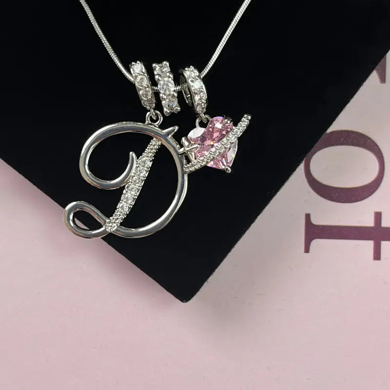 Personalized 3 Layered Initial Necklace for Women | 925 Sterling Silver Pink Heart CZ | Adjustable Snake Chain Choker | Custom Dainty Jewelry Gift