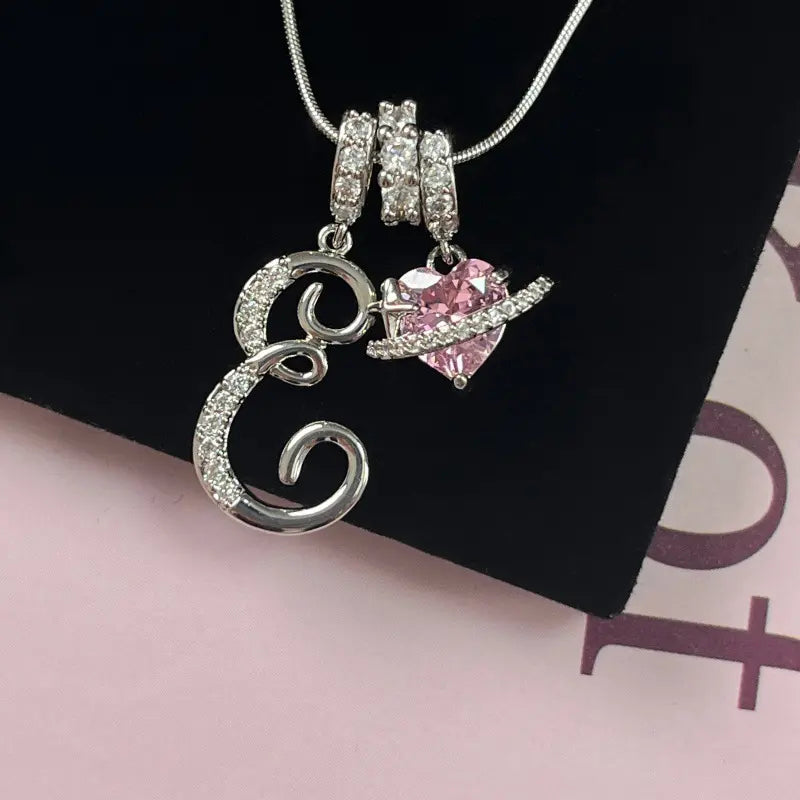 Personalized 3 Layered Initial Necklace for Women | 925 Sterling Silver Pink Heart CZ | Adjustable Snake Chain Choker | Custom Dainty Jewelry Gift