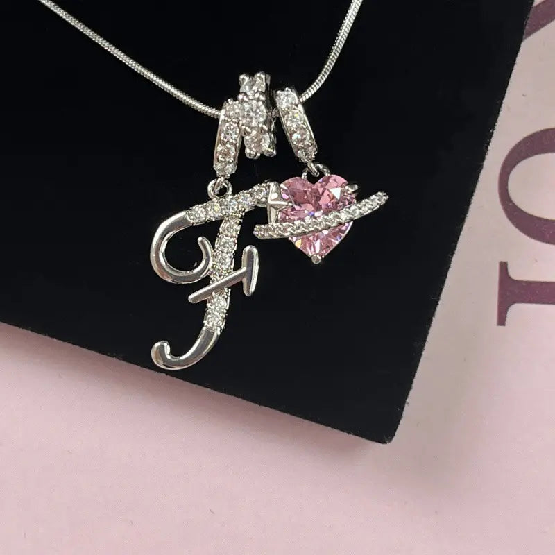 Personalized 3 Layered Initial Necklace for Women | 925 Sterling Silver Pink Heart CZ | Adjustable Snake Chain Choker | Custom Dainty Jewelry Gift