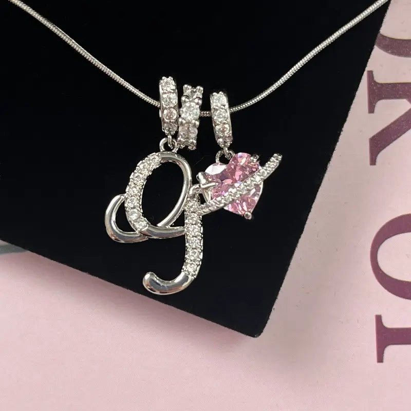 Personalized 3 Layered Initial Necklace for Women | 925 Sterling Silver Pink Heart CZ | Adjustable Snake Chain Choker | Custom Dainty Jewelry Gift