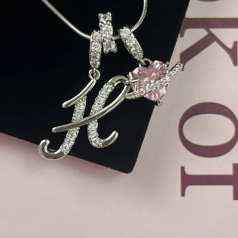 Personalized 3 Layered Initial Necklace for Women | 925 Sterling Silver Pink Heart CZ | Adjustable Snake Chain Choker | Custom Dainty Jewelry Gift