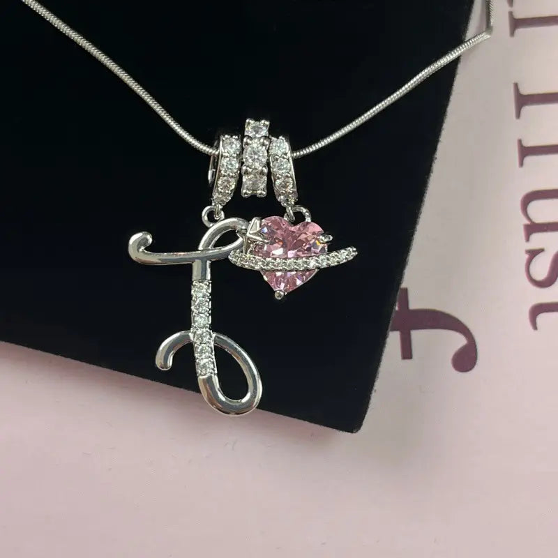 Personalized 3 Layered Initial Necklace for Women | 925 Sterling Silver Pink Heart CZ | Adjustable Snake Chain Choker | Custom Dainty Jewelry Gift