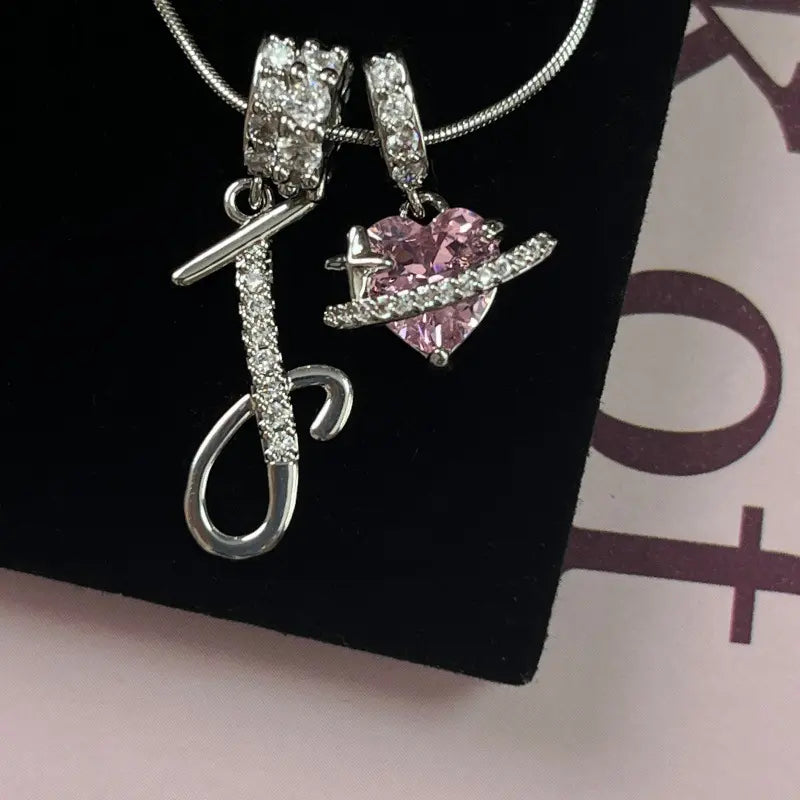Personalized 3 Layered Initial Necklace for Women | 925 Sterling Silver Pink Heart CZ | Adjustable Snake Chain Choker | Custom Dainty Jewelry Gift