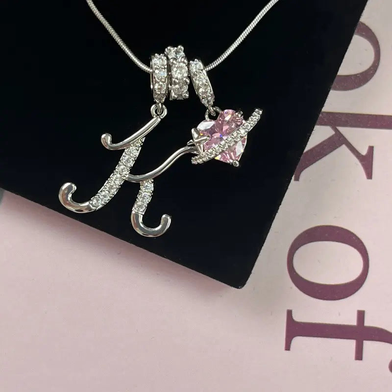 Personalized 3 Layered Initial Necklace for Women | 925 Sterling Silver Pink Heart CZ | Adjustable Snake Chain Choker | Custom Dainty Jewelry Gift