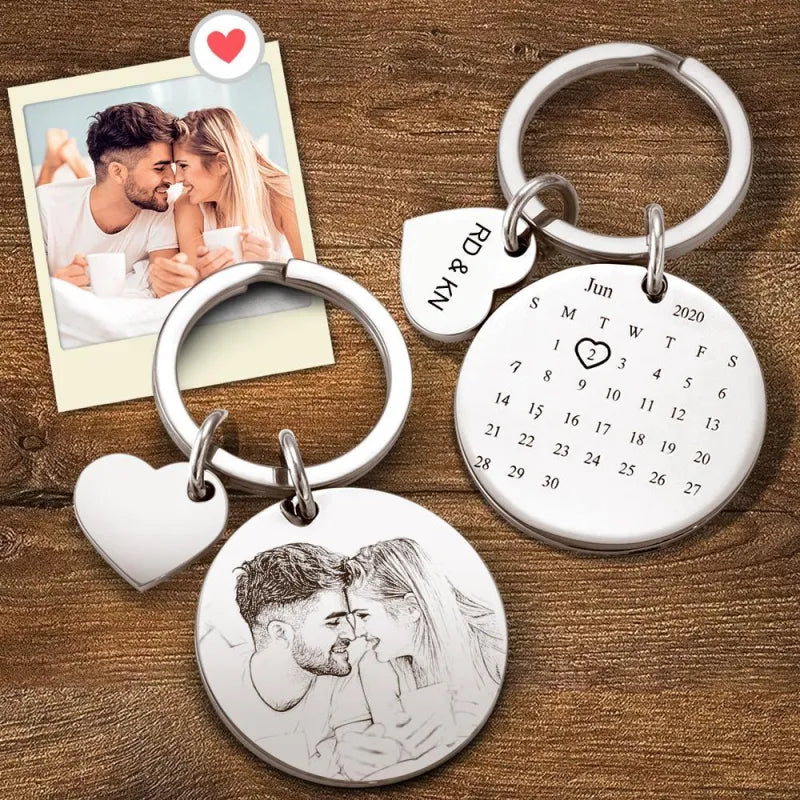 Personalized Custom Date Calendar Keychains, Engraved Important Date Marker, Romantic Couple Gift