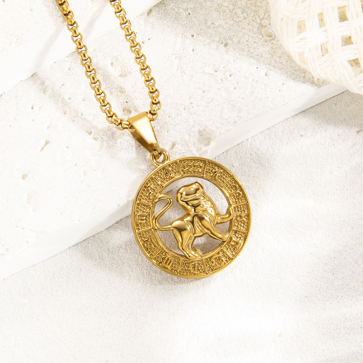 Gold Zodiac Constellation Pendant Necklace for Men Women, 12 Horoscope Sign Fashion Jewelry, Aries Leo Available