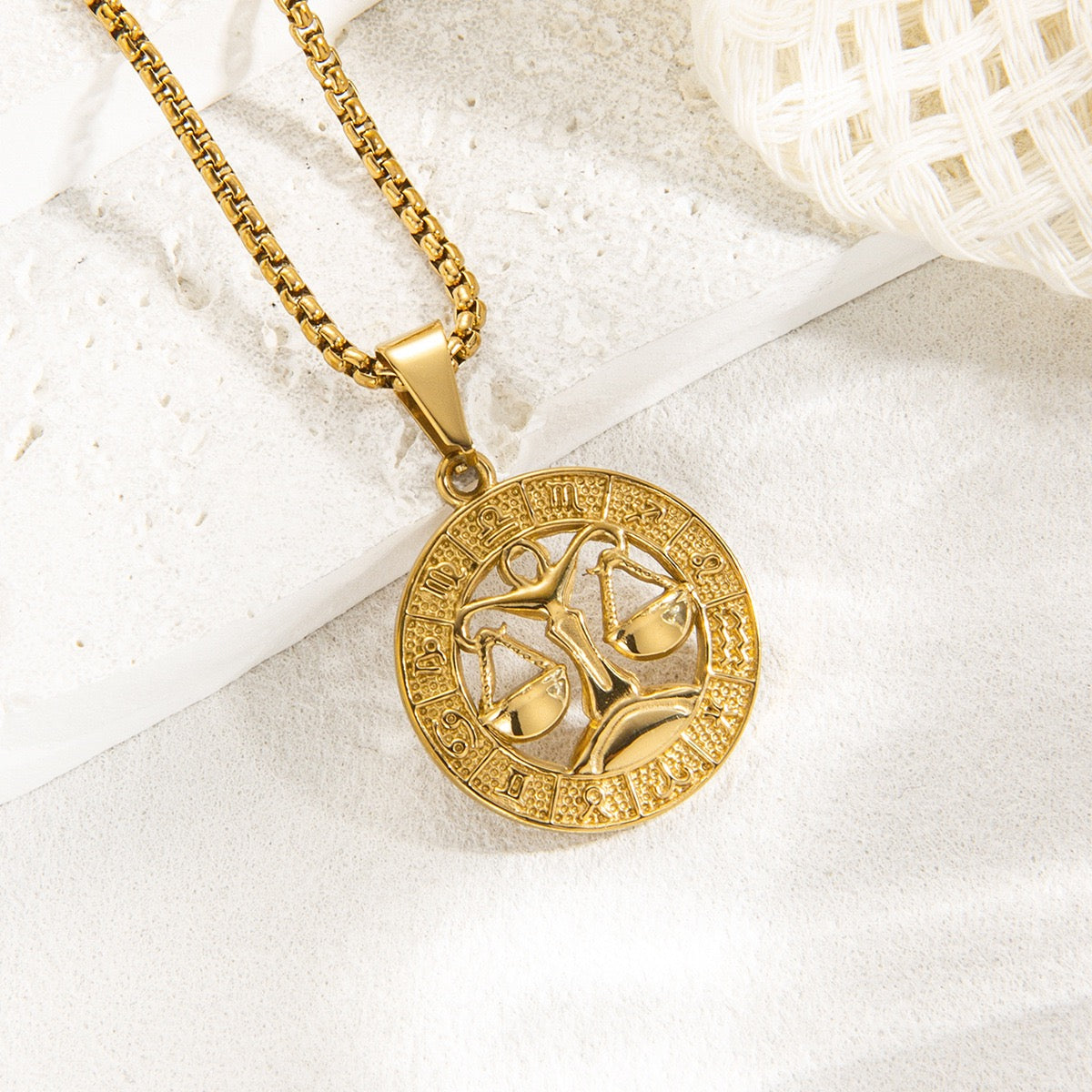Gold Zodiac Constellation Pendant Necklace for Men Women, 12 Horoscope Sign Fashion Jewelry, Aries Leo Available
