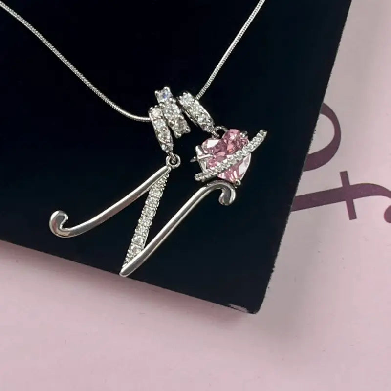 Personalized 3 Layered Initial Necklace for Women | 925 Sterling Silver Pink Heart CZ | Adjustable Snake Chain Choker | Custom Dainty Jewelry Gift