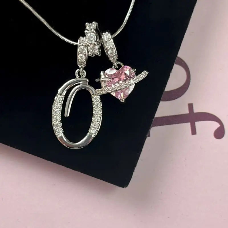 Personalized 3 Layered Initial Necklace for Women | 925 Sterling Silver Pink Heart CZ | Adjustable Snake Chain Choker | Custom Dainty Jewelry Gift