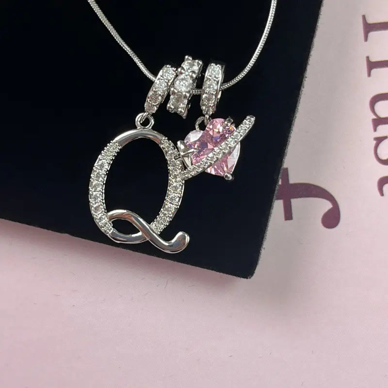 Personalized 3 Layered Initial Necklace for Women | 925 Sterling Silver Pink Heart CZ | Adjustable Snake Chain Choker | Custom Dainty Jewelry Gift