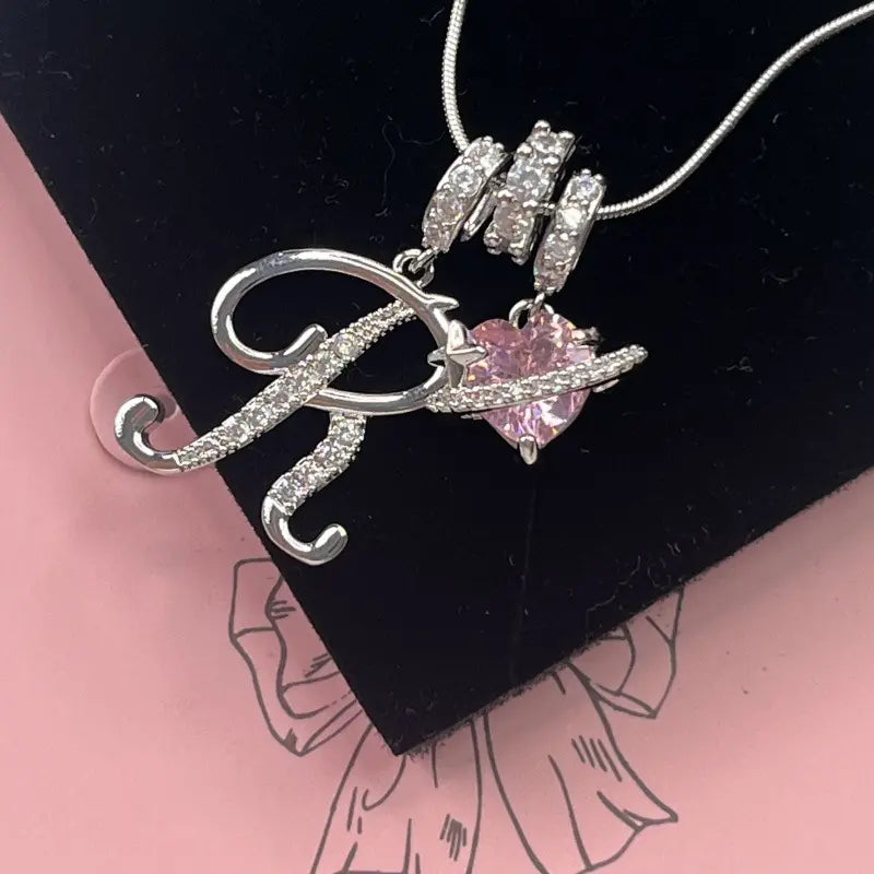 Personalized 3 Layered Initial Necklace for Women | 925 Sterling Silver Pink Heart CZ | Adjustable Snake Chain Choker | Custom Dainty Jewelry Gift
