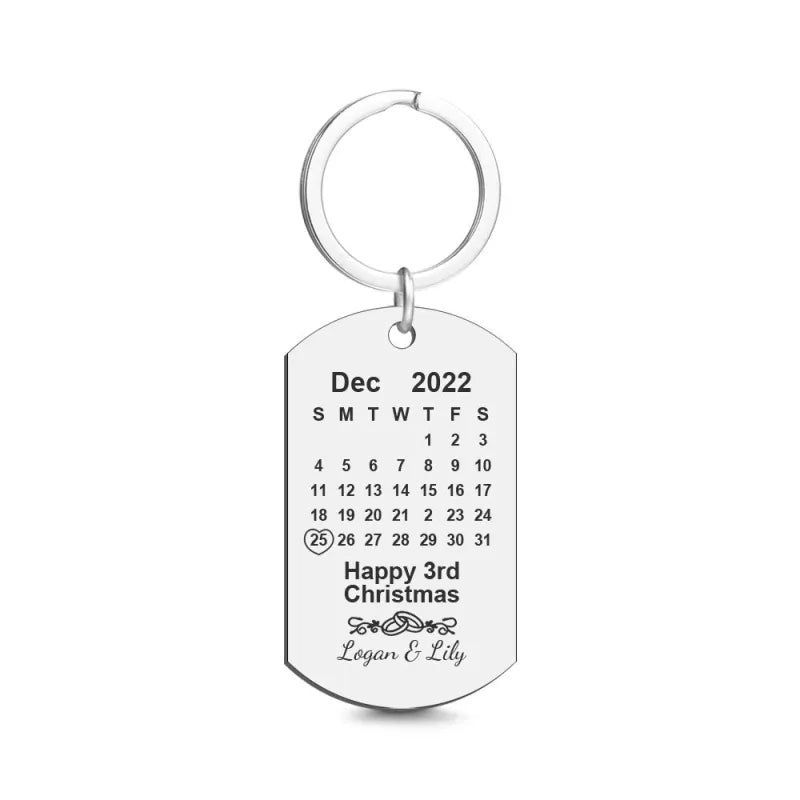 Custom Engraved Calendar Tag Keychain, Romantic Anniversary Keepsake Gift for Lovers, Christmas Present