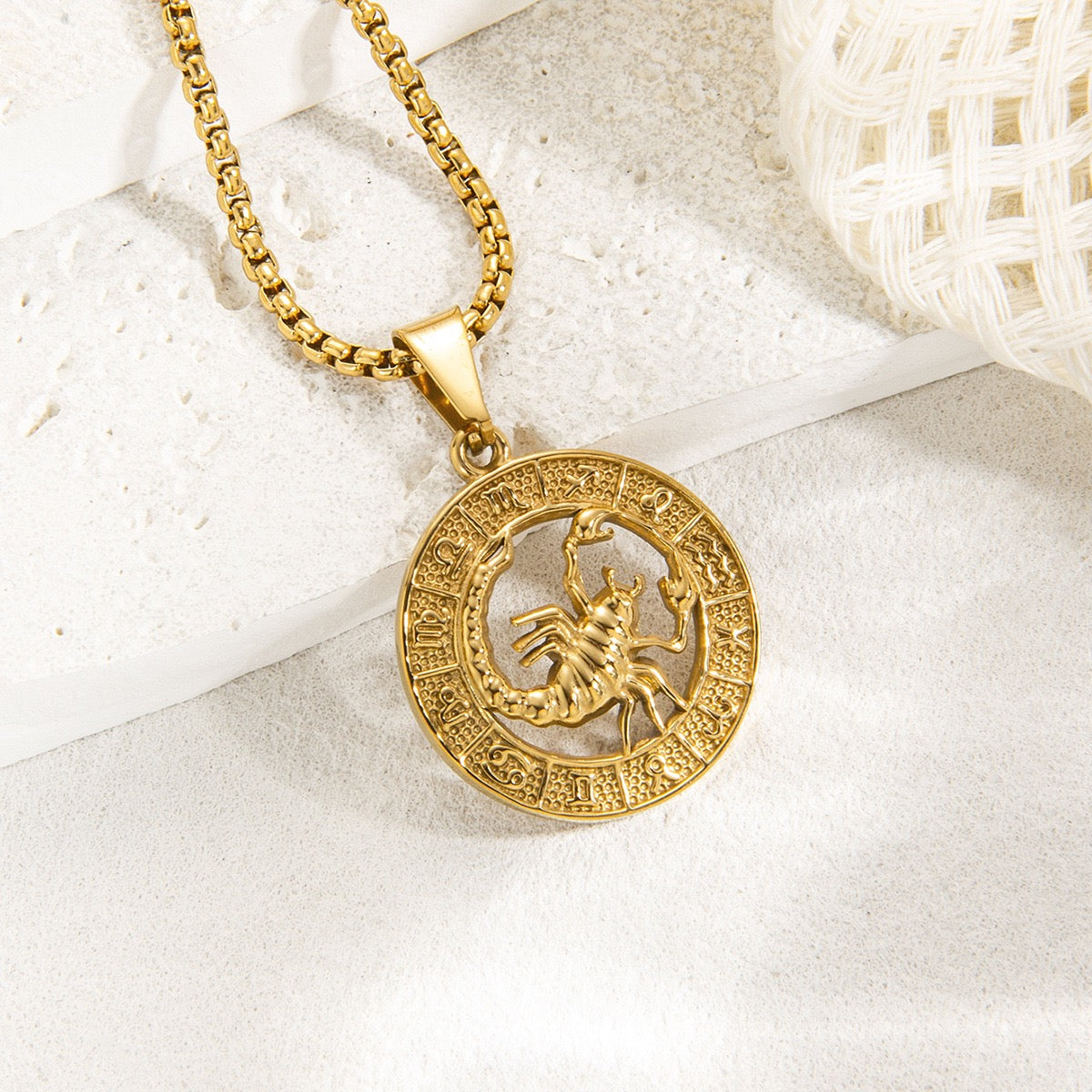 Gold Zodiac Constellation Pendant Necklace for Men Women, 12 Horoscope Sign Fashion Jewelry, Aries Leo Available