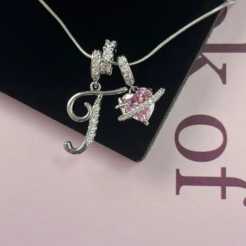 Personalized 3 Layered Initial Necklace for Women | 925 Sterling Silver Pink Heart CZ | Adjustable Snake Chain Choker | Custom Dainty Jewelry Gift