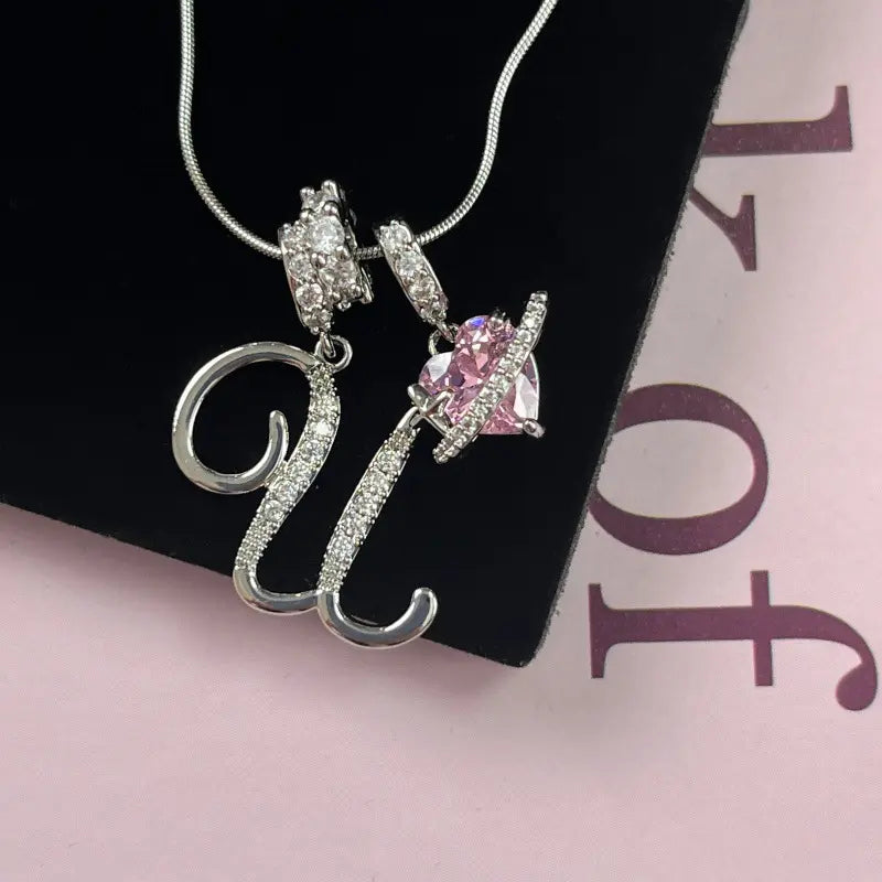 Personalized 3 Layered Initial Necklace for Women | 925 Sterling Silver Pink Heart CZ | Adjustable Snake Chain Choker | Custom Dainty Jewelry Gift