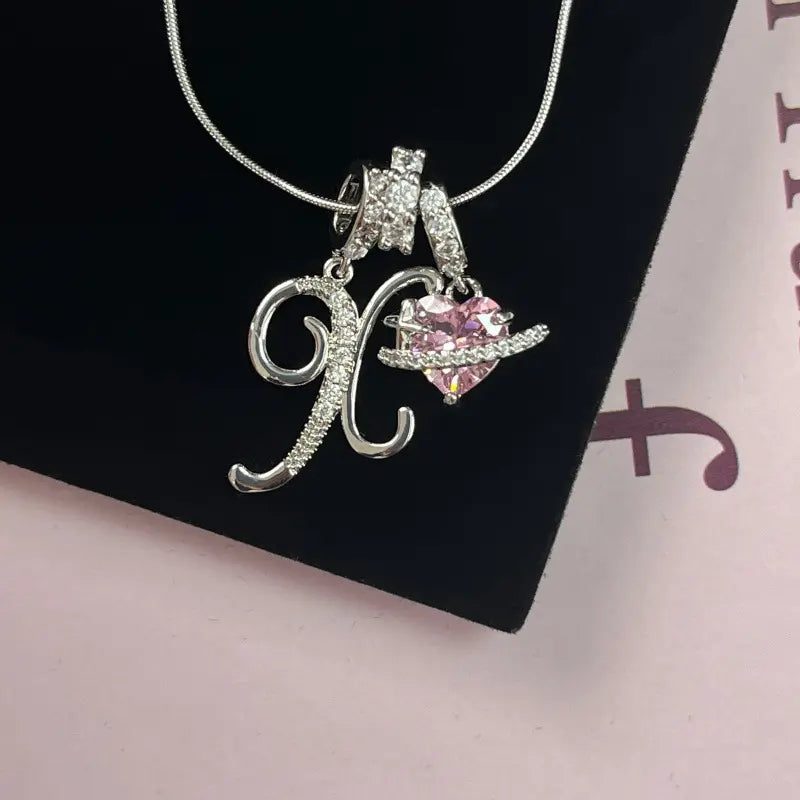Personalized 3 Layered Initial Necklace for Women | 925 Sterling Silver Pink Heart CZ | Adjustable Snake Chain Choker | Custom Dainty Jewelry Gift