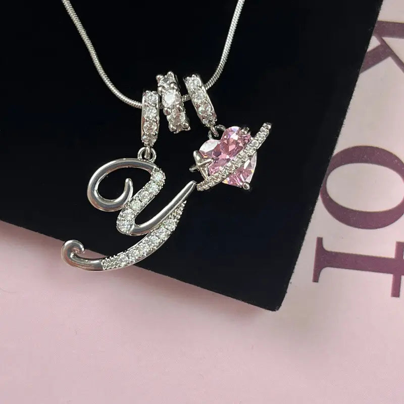 Personalized 3 Layered Initial Necklace for Women | 925 Sterling Silver Pink Heart CZ | Adjustable Snake Chain Choker | Custom Dainty Jewelry Gift