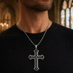 Men's Engraved Bible Verse Cross Necklace, Rust-Proof Stainless Steel Religious Jewelry, Durable Casual Accessory Birthday Gift for Him