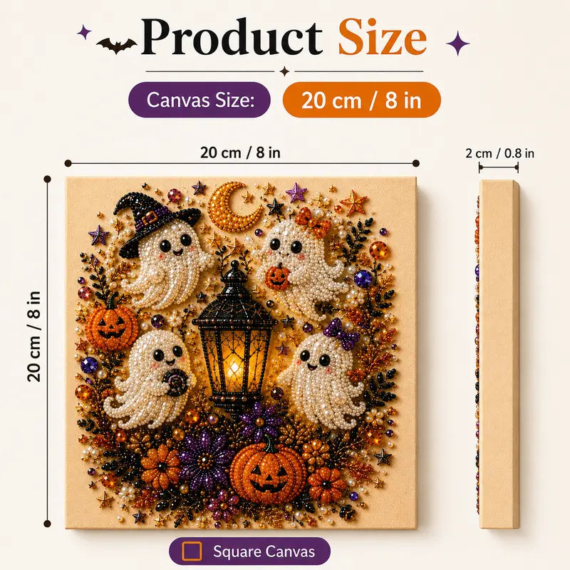 8x8 Inch Spooky Cute Ghost 3D Pearl Diamond Painting DIY Kit, No-Light Fall Handicraft Set, Indoor Wall Art Home Decor & Holiday Party Gift