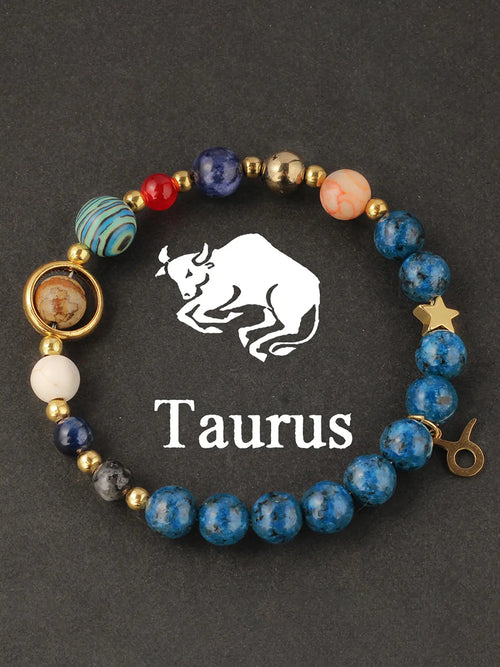 12 Zodiac Artificial Crystal Beaded Bracelet with Charms | Unisex Fashion Jewelry