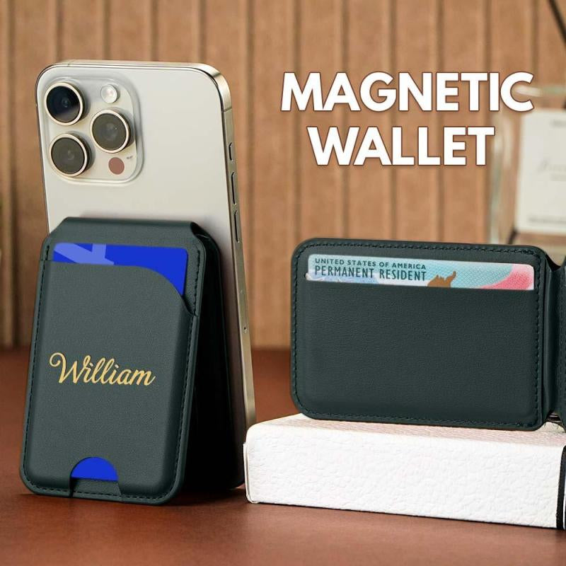 Personalized Magnetic Faux Leather Flip Wallet Case for iPhone, Card Slots Kickstand Cover Custom Name & Pattern