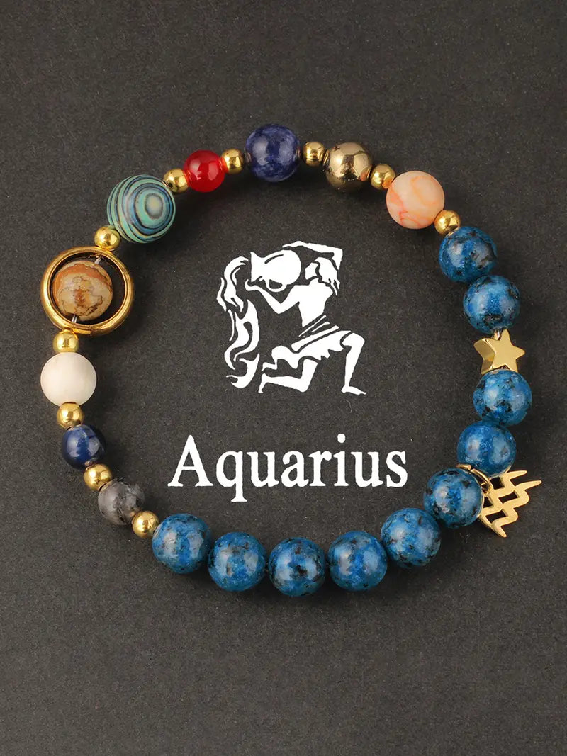 12 Zodiac Artificial Crystal Beaded Bracelet with Charms | Unisex Fashion Jewelry