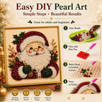 Frameless 3D Beaded Pearl Christmas Diamond Painting DIY Kit, Xmas Wreath Stocking Mosaic Art, Stress Relief Craft for Home Wall Decoration
