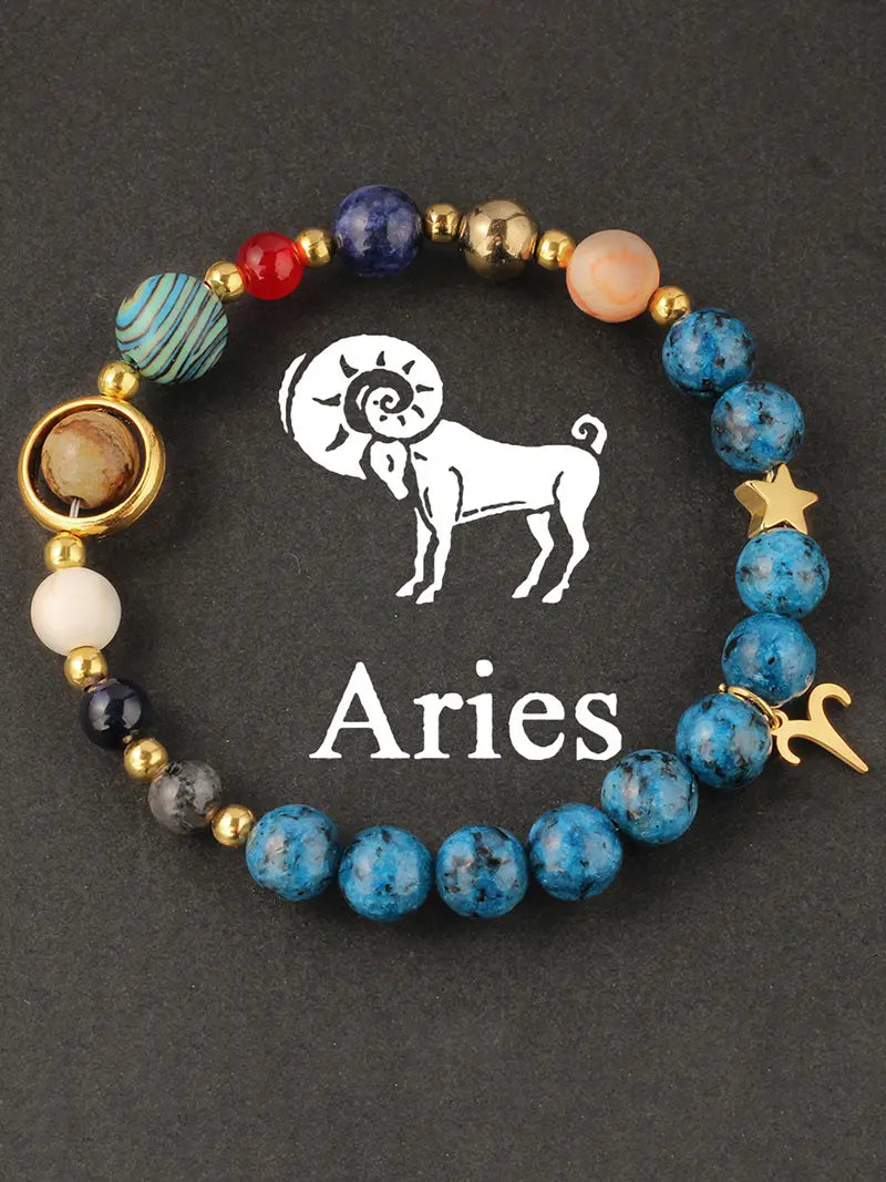 12 Zodiac Artificial Crystal Beaded Bracelet with Charms | Unisex Fashion Jewelry