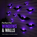 3D Bat LED Light Halloween Decorations, 12/24 Pack Spooky Glowing Ornaments, Bendable Bubble-Free Wall Stickers, Battery Powered Easy Install Indoor Decor for Home Party Window Door Festival