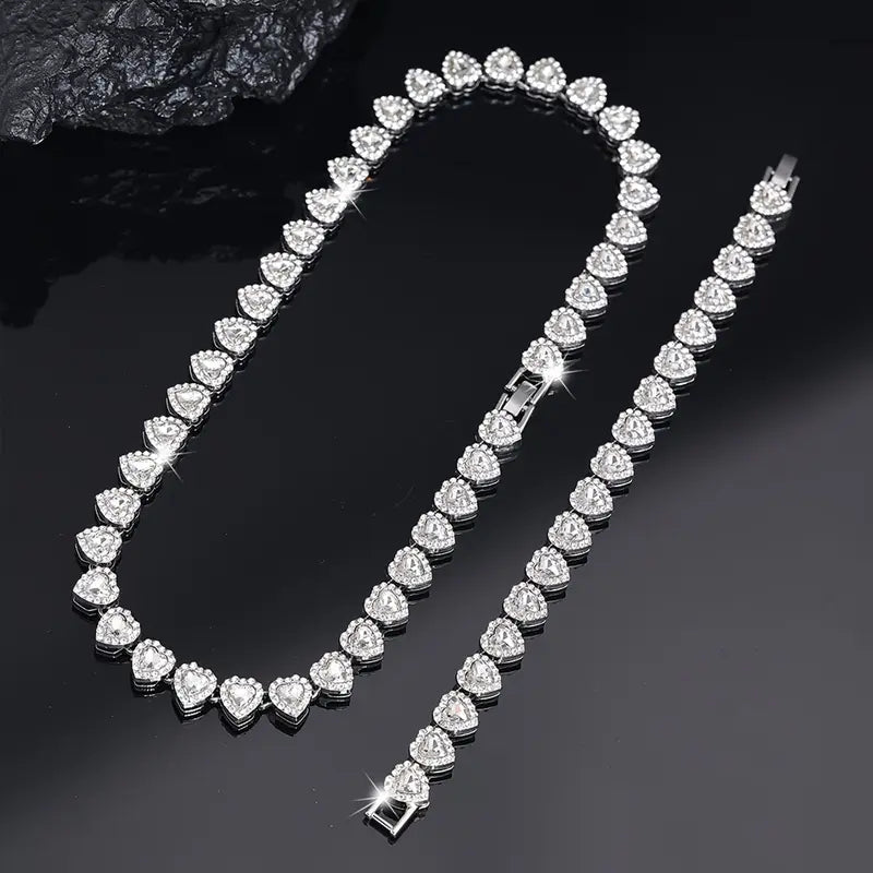 2 Pack Heart Cuban Chain Necklace Set for Men & Women, Hip Hop Style Choker, Luxury Jewelry for Valentine's Day, Birthday, Everyday & Party Wear, Gift for Teens