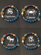 12 Zodiac Artificial Crystal Beaded Bracelet with Charms | Unisex Fashion Jewelry