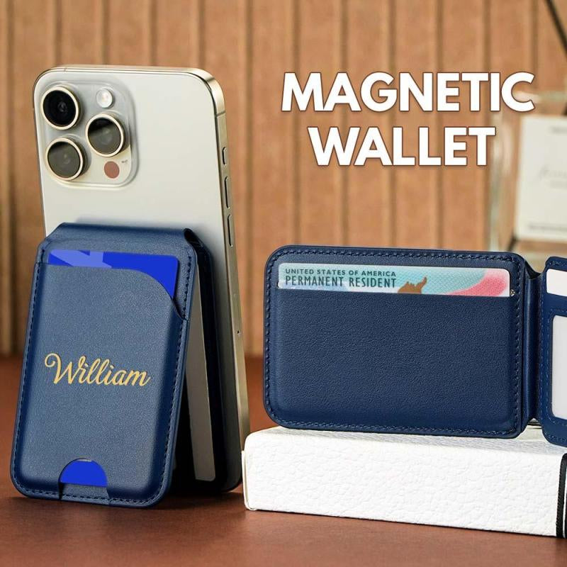 Personalized Magnetic Faux Leather Flip Wallet Case for iPhone, Card Slots Kickstand Cover Custom Name & Pattern