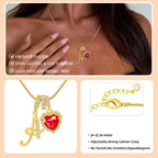 Custom Red Heart Initial Necklace, 26 Letters Personalized Pendant Necklace, Hypoallergenic Lobster Clasp, Valentine's Day Birthday Gift for Women & Teen Girls