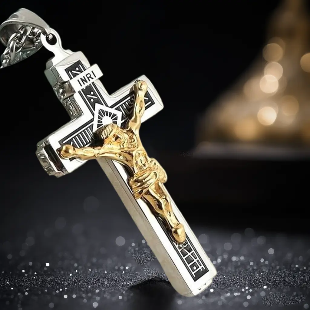 Men's Minimalist Engraved Faith Cross Necklace, Stainless Steel Durable Fashion Jewelry