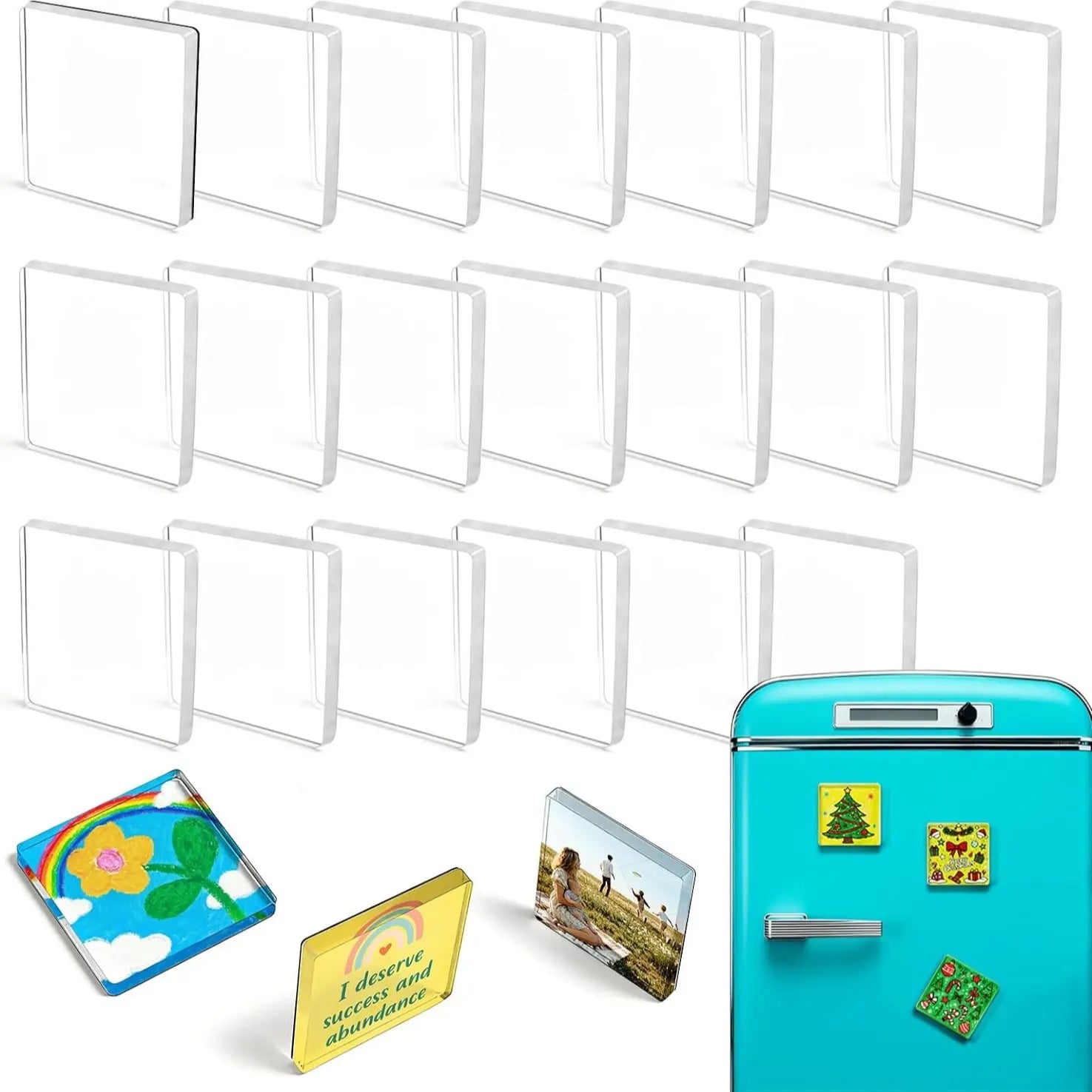 Clear Acrylic DIY Fridge Backing,Square Magnetic Photo Frames for Crafts, Kitchen, Classroom & Office Decoration