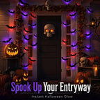 3D Bat LED Light Halloween Decorations, 12/24 Pack Spooky Glowing Ornaments, Bendable Bubble-Free Wall Stickers, Battery Powered Easy Install Indoor Decor for Home Party Window Door Festival