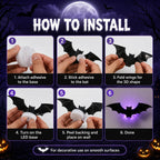 3D Bat LED Light Halloween Decorations, 12/24 Pack Spooky Glowing Ornaments, Bendable Bubble-Free Wall Stickers, Battery Powered Easy Install Indoor Decor for Home Party Window Door Festival