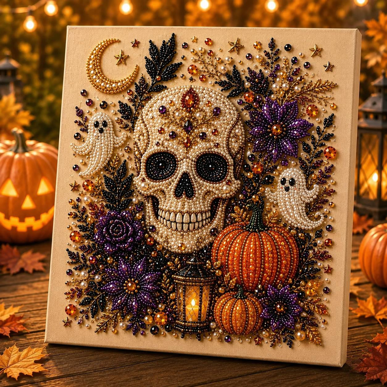 8x8 Inch Spooky Cute Ghost 3D Pearl Diamond Painting DIY Kit, No-Light Fall Handicraft Set, Indoor Wall Art Home Decor & Holiday Party Gift