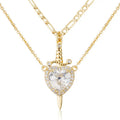 Dainty 14K Gold Plated Heart & Cross Dagger Pendant Necklace with Cubic Zirconia