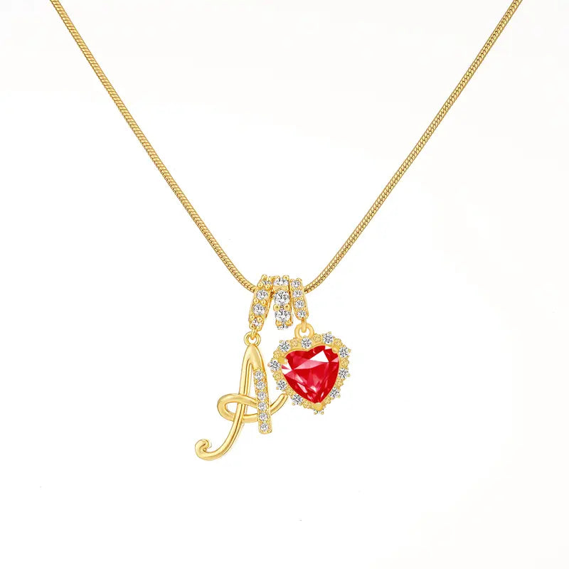 Custom Red Heart Initial Necklace, 26 Letters Personalized Pendant Necklace, Hypoallergenic Lobster Clasp, Valentine's Day Birthday Gift for Women & Teen Girls