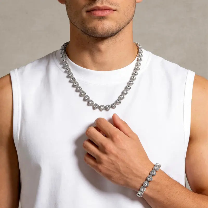 2 Pack Heart Cuban Chain Necklace Set for Men & Women, Hip Hop Style Choker, Luxury Jewelry for Valentine's Day, Birthday, Everyday & Party Wear, Gift for Teens