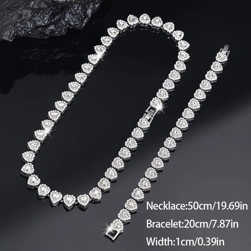 2 Pack Heart Cuban Chain Necklace Set for Men & Women, Hip Hop Style Choker, Luxury Jewelry for Valentine's Day, Birthday, Everyday & Party Wear, Gift for Teens