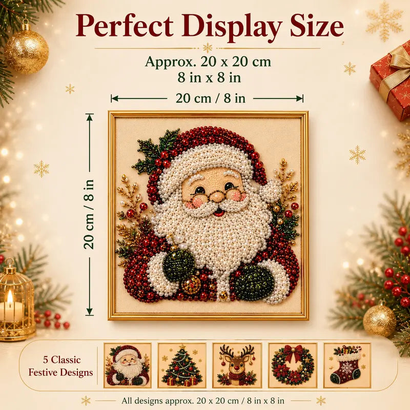 Frameless 3D Beaded Pearl Christmas Diamond Painting DIY Kit, Xmas Wreath Stocking Mosaic Art, Stress Relief Craft for Home Wall Decoration