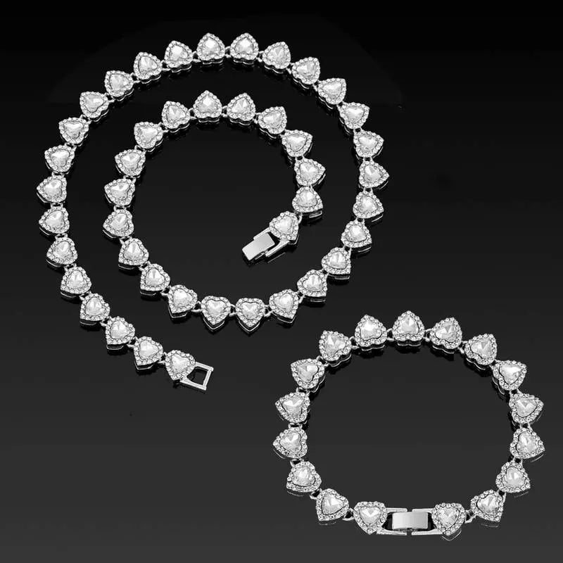 2 Pack Heart Cuban Chain Necklace Set for Men & Women, Hip Hop Style Choker, Luxury Jewelry for Valentine's Day, Birthday, Everyday & Party Wear, Gift for Teens