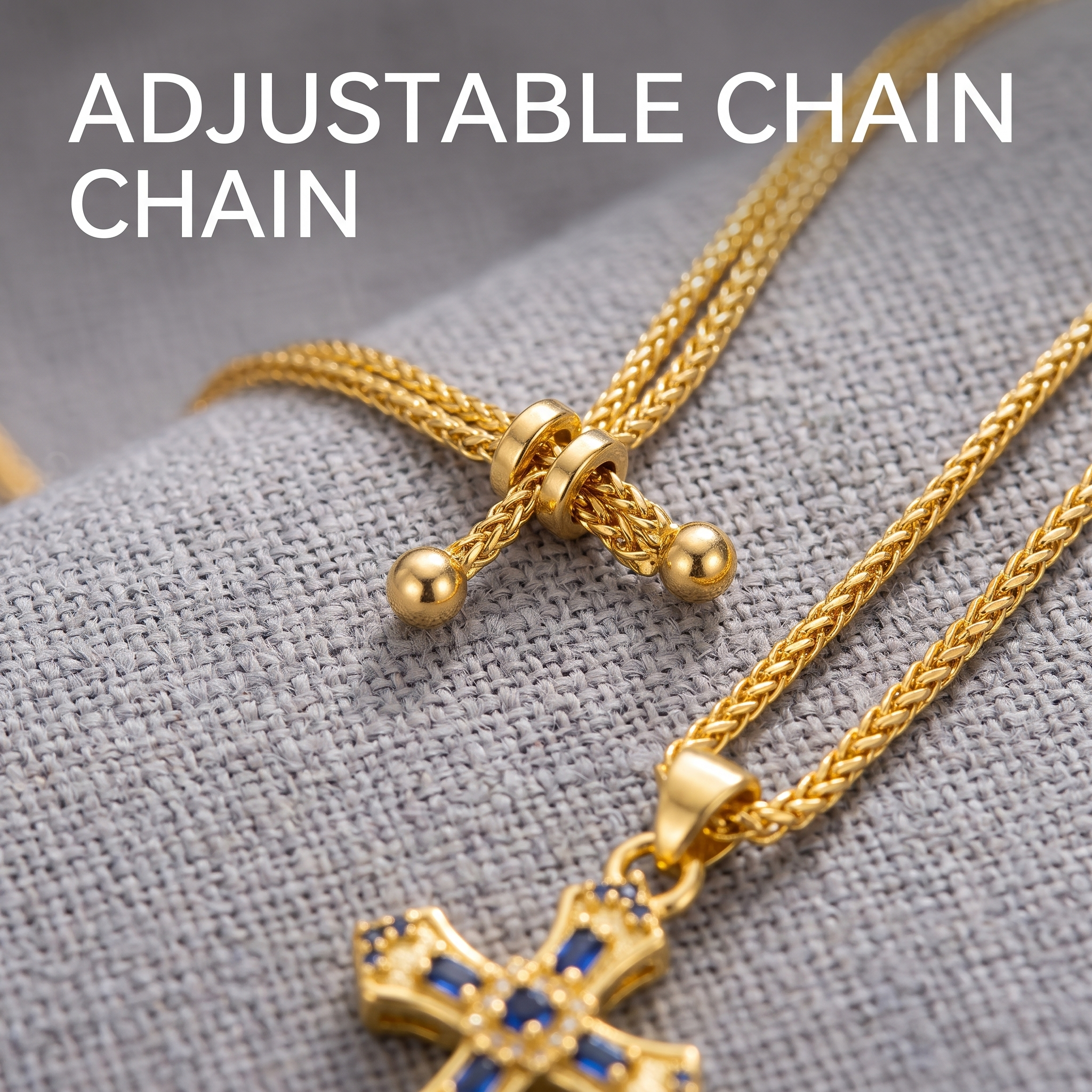 Retro Blue Stone Cross Pendant Necklace, Sparkling Gold Tone Zircon Cross Necklace, Meaningful Birthday & Anniversary Jewelry Gift