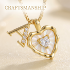 Gold Box Chain Scalloped Shell Heart CZ Initial Necklace, A-Z Micro Pave Letter Pendant, Valentine's Day Gift