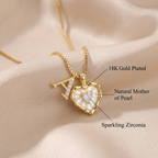 Gold Box Chain Scalloped Shell Heart CZ Initial Necklace, A-Z Micro Pave Letter Pendant, Valentine's Day Gift