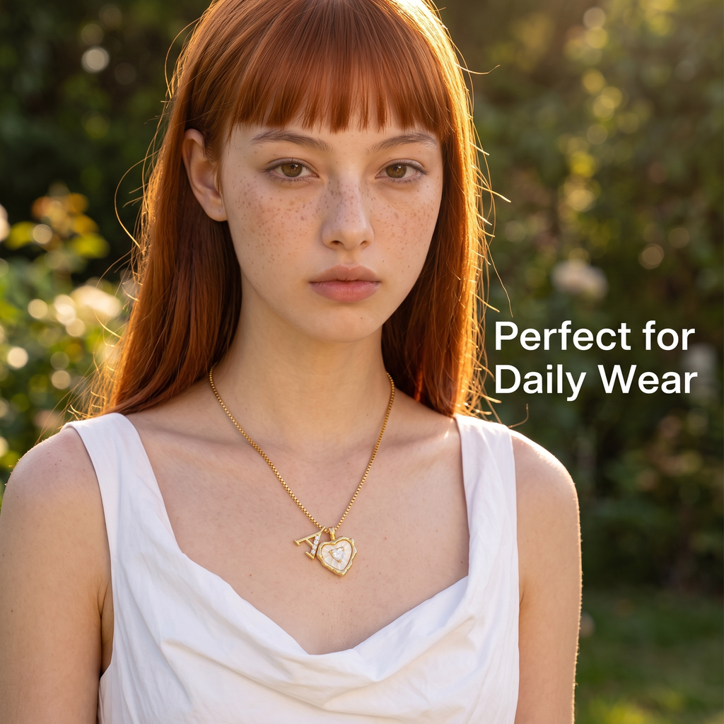 Gold Box Chain Scalloped Shell Heart CZ Initial Necklace, A-Z Micro Pave Letter Pendant, Valentine's Day Gift